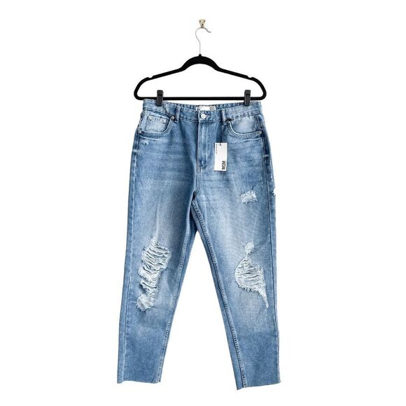 Refuge Denim Womens High Rise Distressed Ripped Raw Hem Mom Jeans Blue Sz 9 NWT - Picture 2 of 11